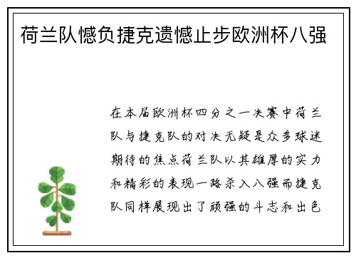 荷兰队憾负捷克遗憾止步欧洲杯八强